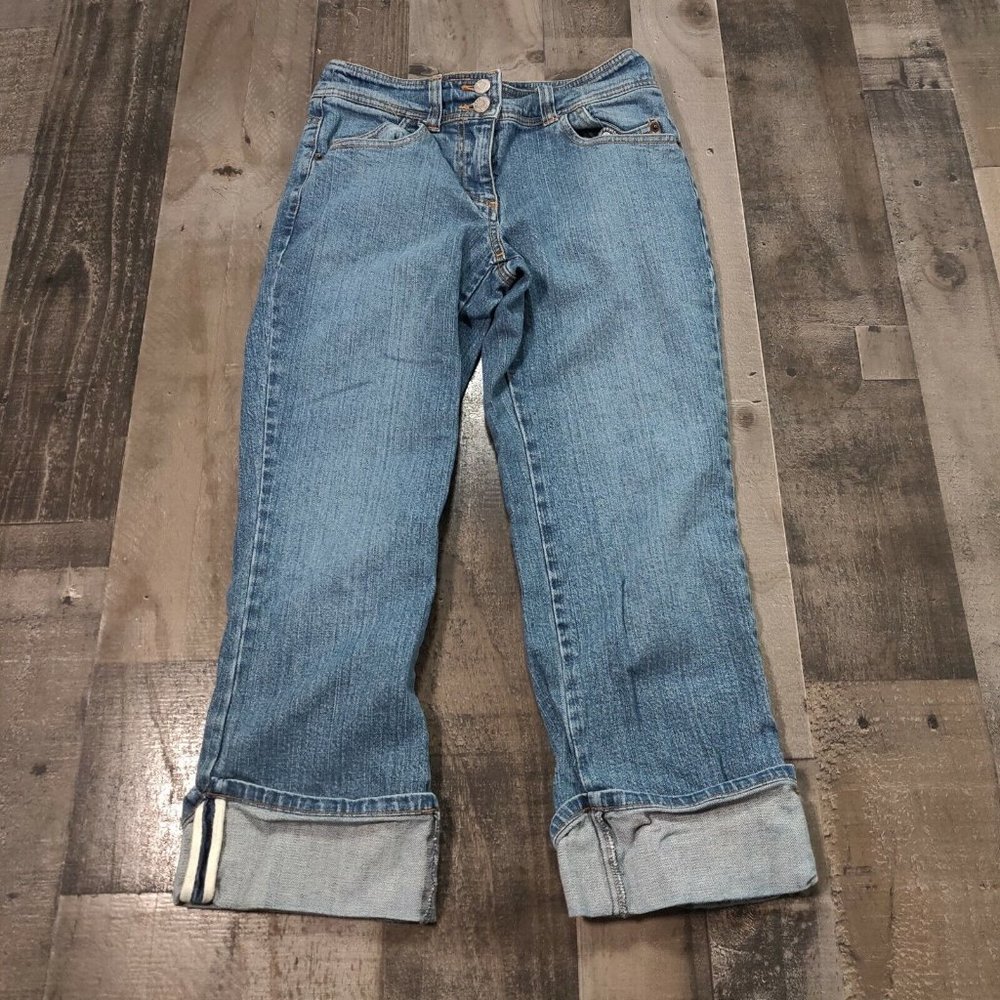 New York & Company Capri Jeans Womens 2 Mid-Rise Roll Cuff Rinse Wash Blue Denim